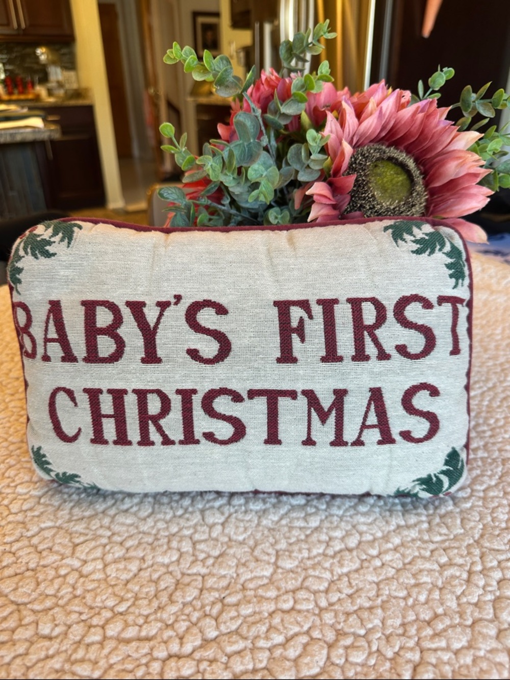 🌺 Baby's First Christmas Decorative Pillow